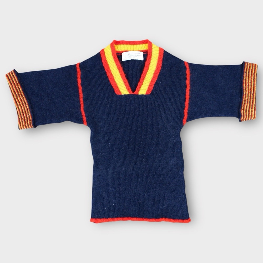 Vintage Italian Knit Sweater Mohair Top Navy Blue Striped V-Neck Mod XS/S
